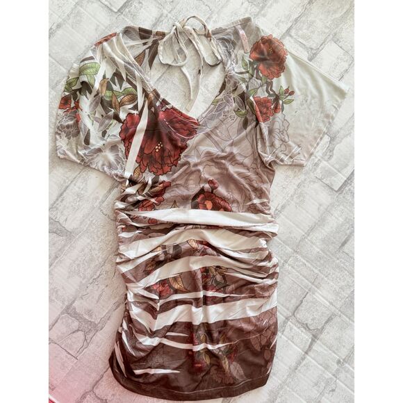 Rue 21 Y2K V-Neck Lightweight Short Sleeve Ruched Side Floral Tunic Top S - Picture 1 of 8